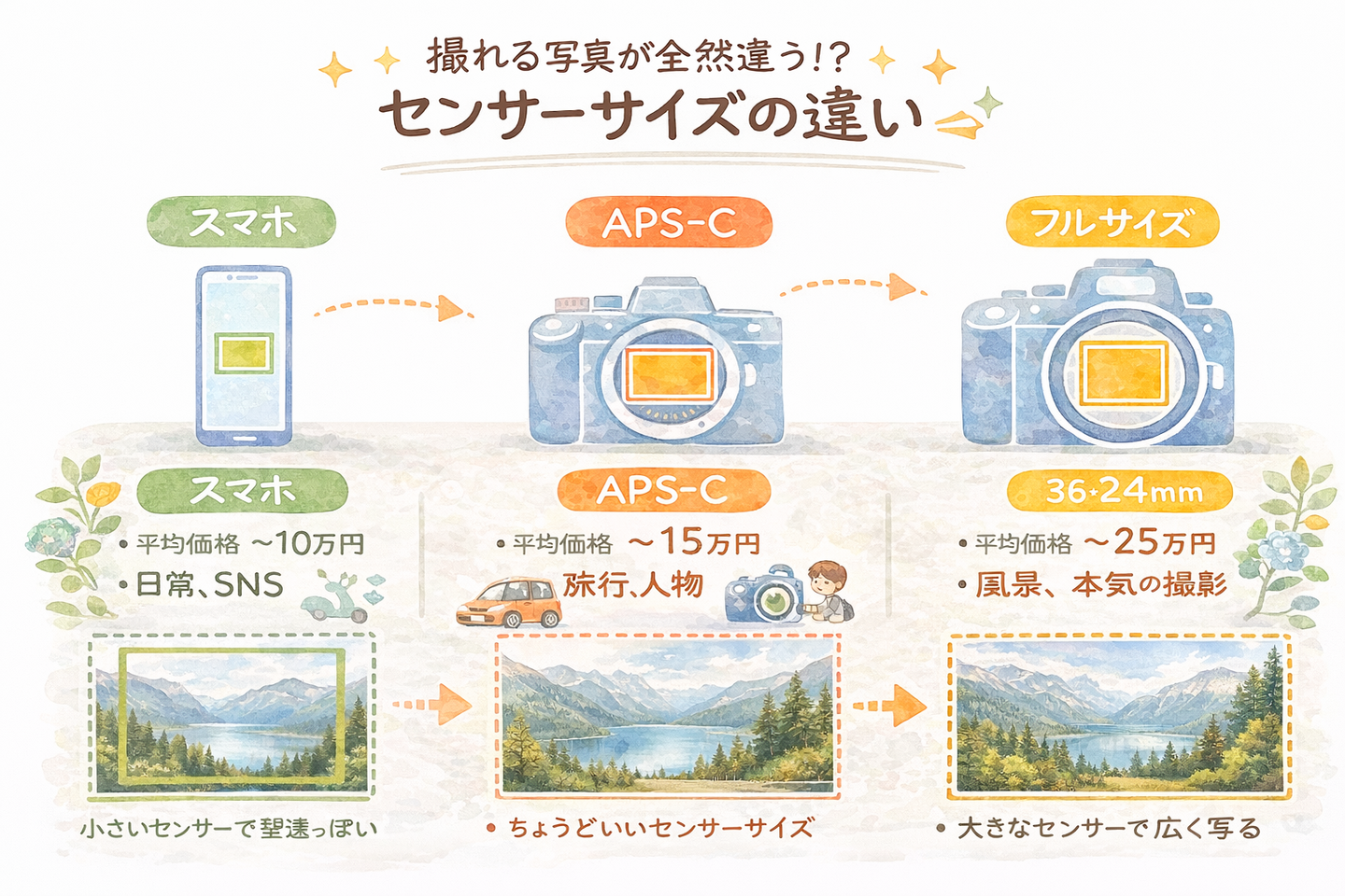 カメラセンサーの違いを解説｜センサーサイズによるカメラの使い分け